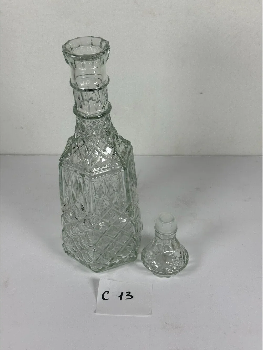 Vintage Clear Glass Decanter Diamond Cut Pattern Barware C 13